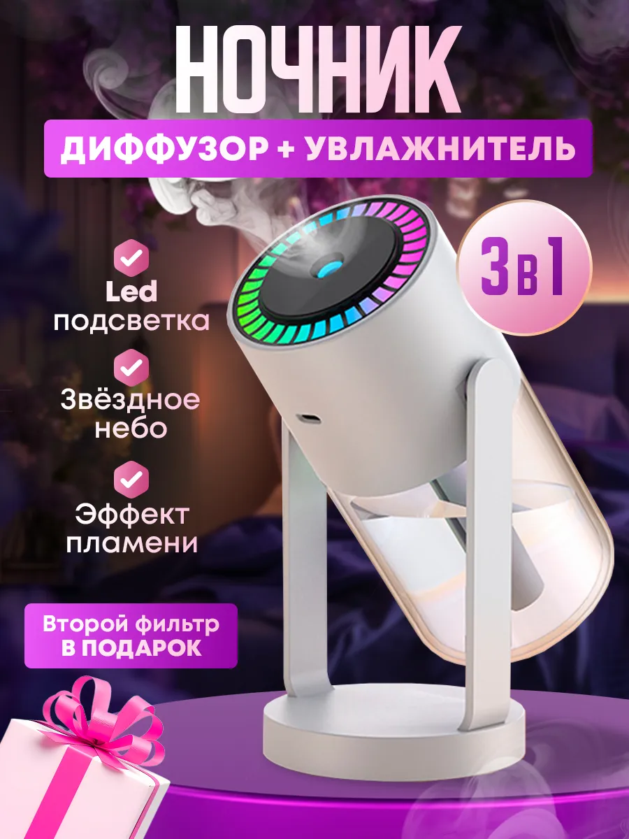 Увлажнитель воздуха с ночником и аромадиффузором, белый
